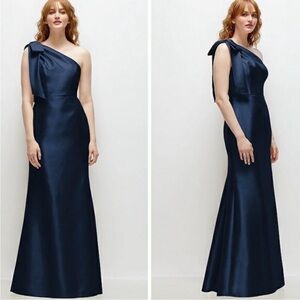 Alfred Sung Satin Twill One Shoulder Bow Maxi Dress Gown, SIZE 10